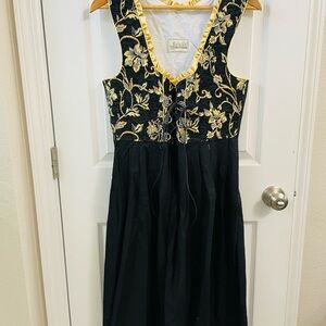 Black Strapless Dress with Gold Floral Embroidered Bodice